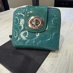 Coach Teal Patent Leather Wallet